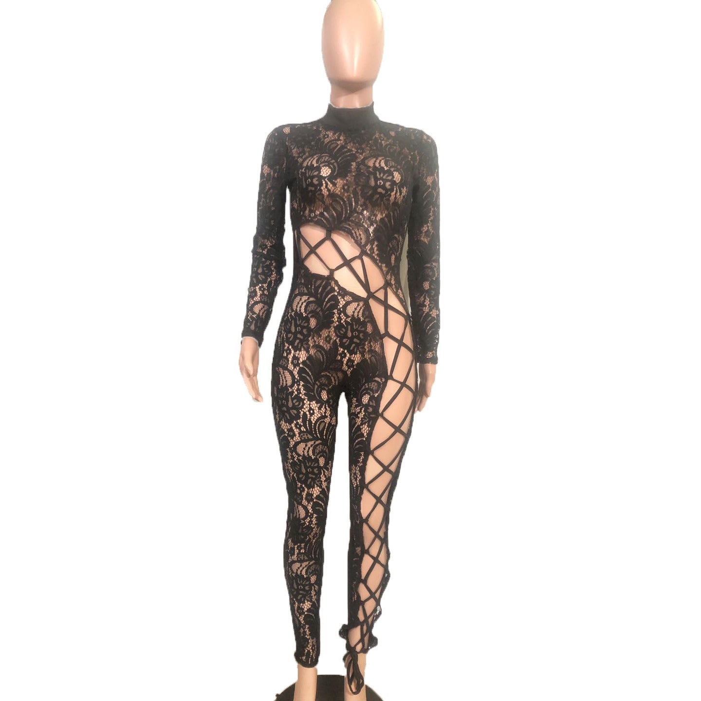 Skinny Lace Stitching Sexy Jumpsuit