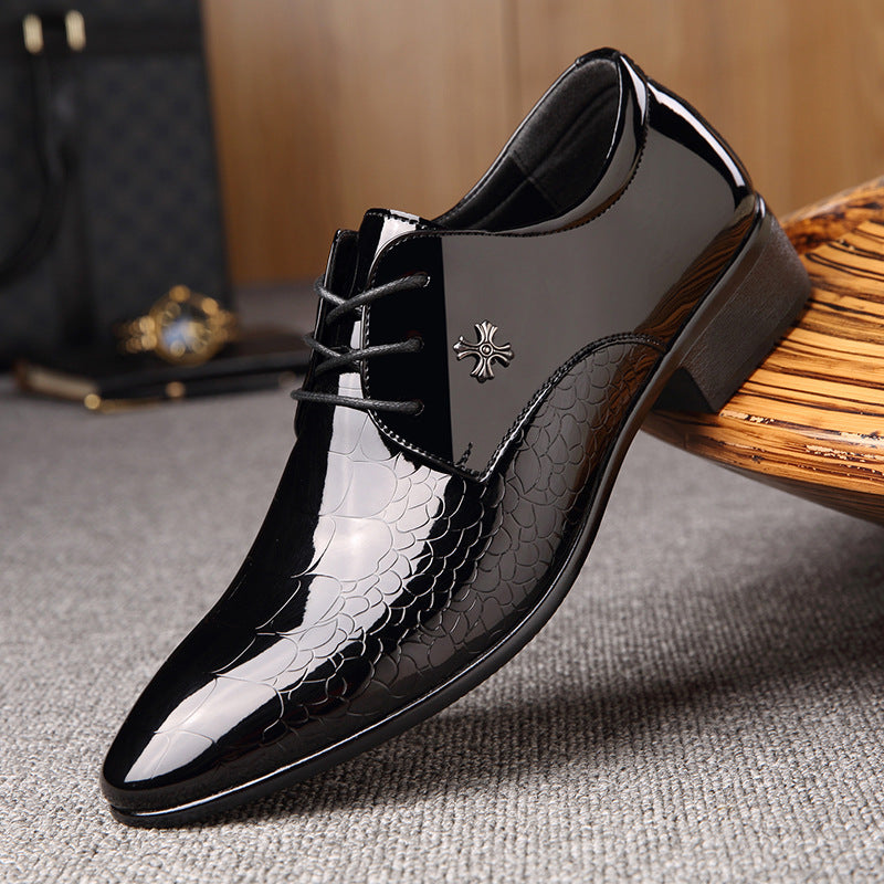 Shiny Lace-Up Single Shoes Fashion Dress Shoes