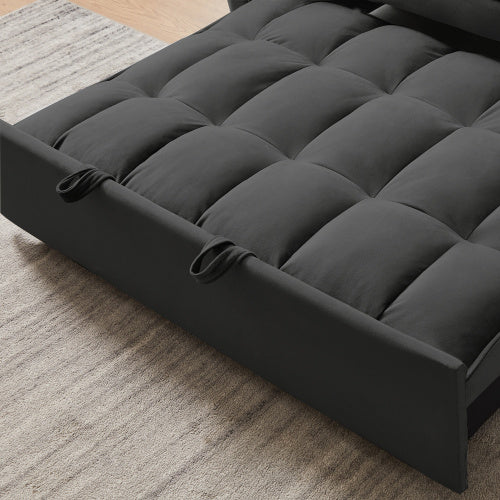 Modern Velvet Loveseat Futon Sofa Couch W  Pullout Bed,Small Love Seat Lounge Sofa W Reclining Backrest,Toss Pillows, Pockets,Furniture For Living Room,3 In 1 Convertible Sleeper Sofa Bed, Black