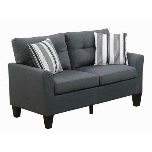 Living Room Furniture 2pc Sofa Set Sofa And Loveseat Charcoal Glossy Polyfiber Plywood Solid Pine