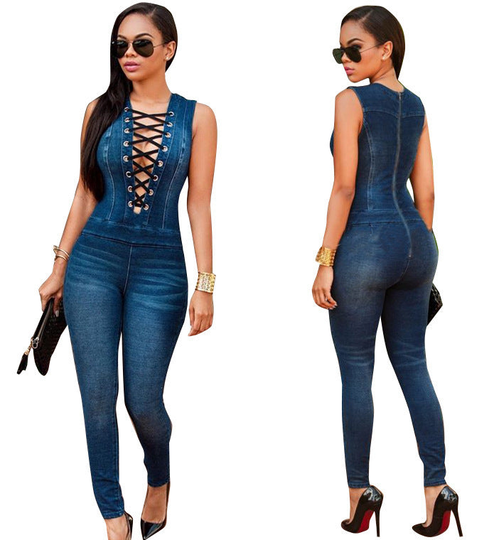 Slim fit and thin breasted eyelet jumpsuit