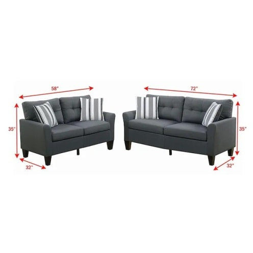 Living Room Furniture 2pc Sofa Set Sofa And Loveseat Charcoal Glossy Polyfiber Plywood Solid Pine