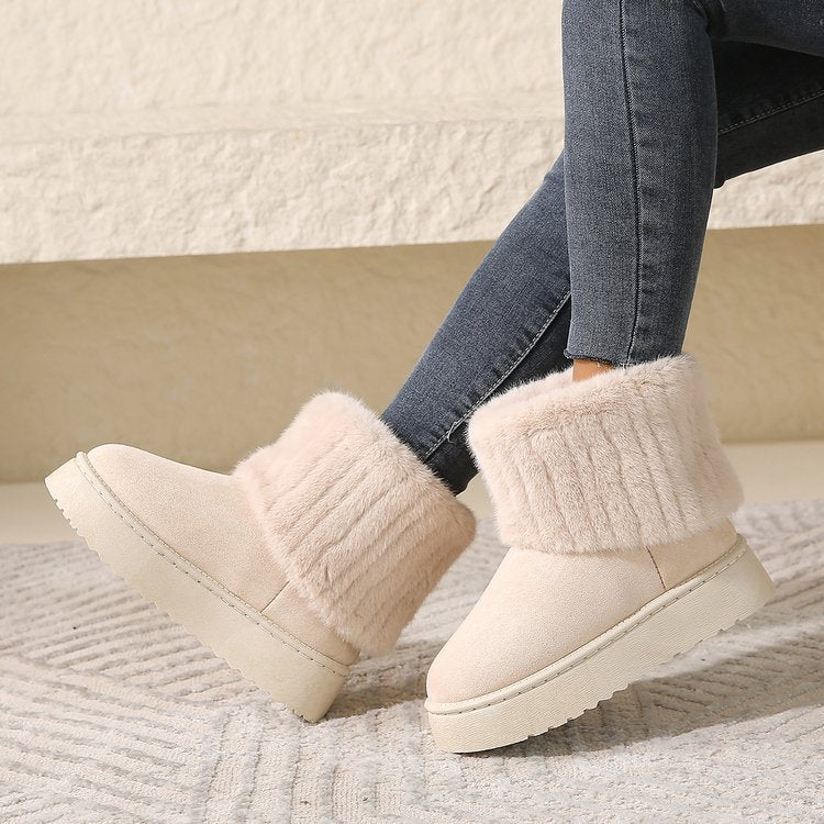 Thick-soled Plush Snow Boots Winter Warm Mid-tube Furry Cotton Shoes For Women Short Boot