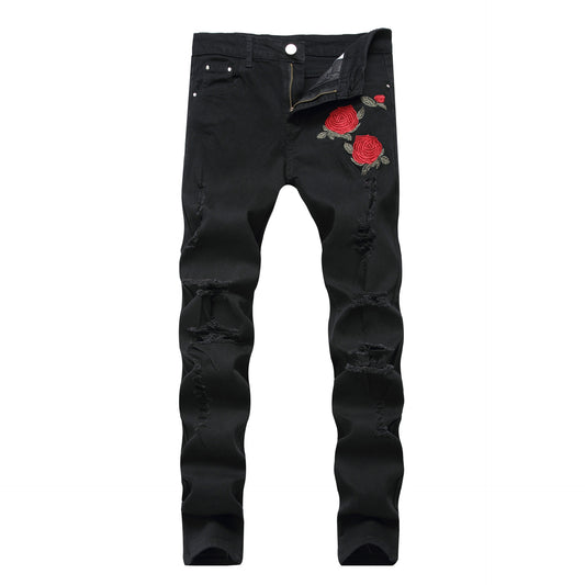 Men's Stretch Embroidered Jeans Printing