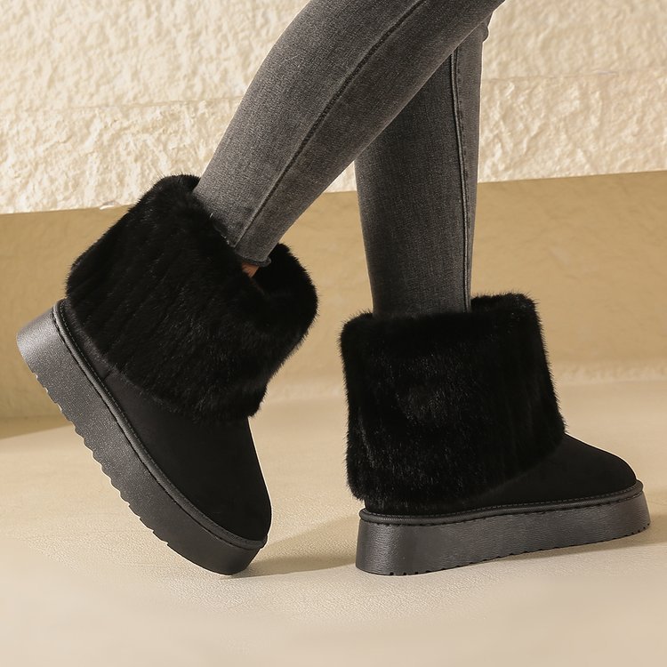 Thick-soled Plush Snow Boots Winter Warm Mid-tube Furry Cotton Shoes For Women Short Boot