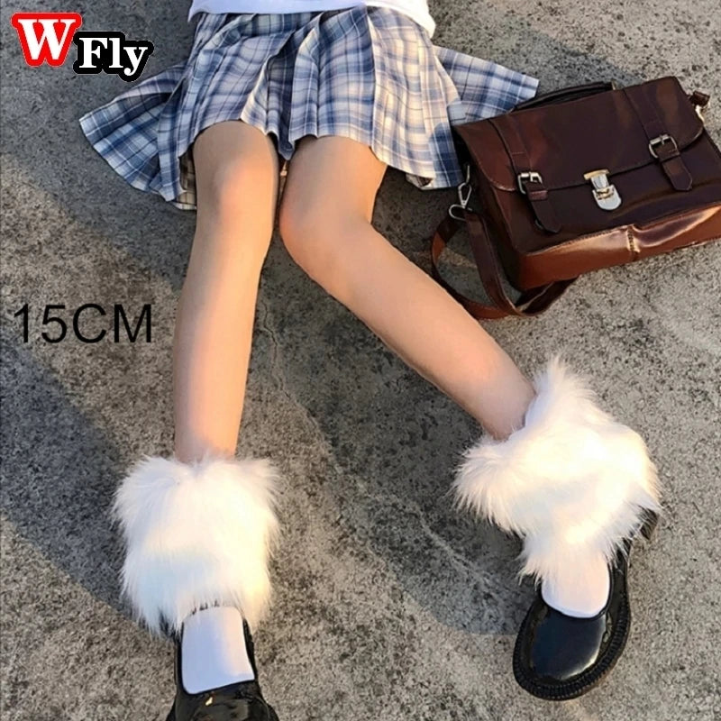 Women Girls Harajuku fur Winter furry Leg Warmer Lady Stockings Gothic Lolita cosplay sweet Lolita Warm Boots furry Leg warmers