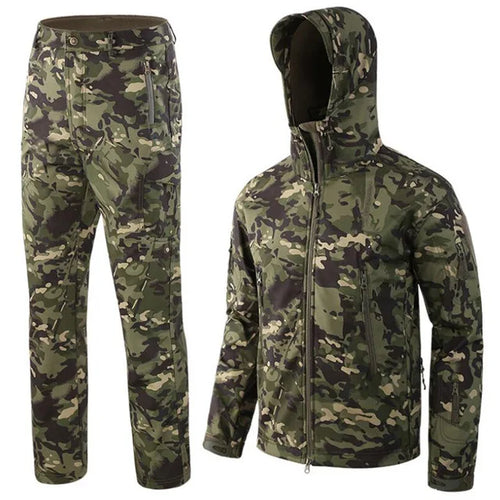 TAD Gear Tactical Softshell Camouflage Jacket Set Men Camping