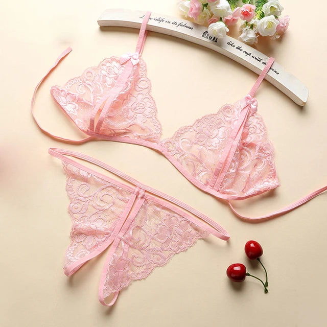 Sexy Hollow Sex Bandage Lingerie Set Erotic See Through Underwear Porno Lace Intimates Bra Panties Costumes Flirting Baby Doll