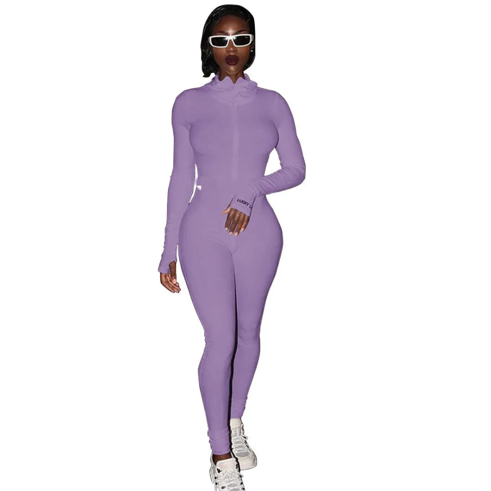 Zipper Sexy Turtleneck Fitness Jumpsuit Women Full Sleeve Slim Rompers Ladies Winter Skinny Playsuit Mujer Body Suit New 2025