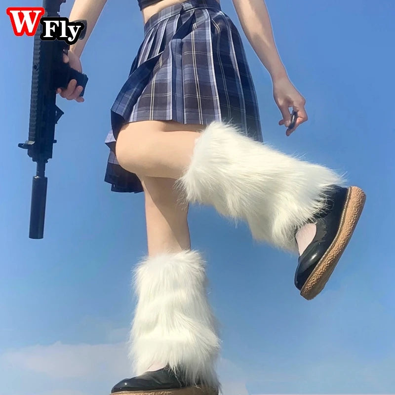 Women Girls Harajuku fur Winter furry Leg Warmer Lady Stockings Gothic Lolita cosplay sweet Lolita Warm Boots furry Leg warmers