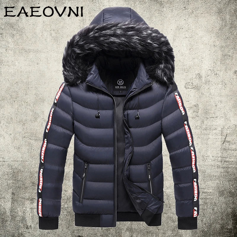 EAEOVNI Winter Jacket Men Fur Collar Warm Thick Parka Male Outerwear