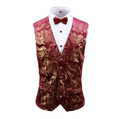 Gold Steampunk Sleeveless Vest Coat Men's, Single Breasted V Neck