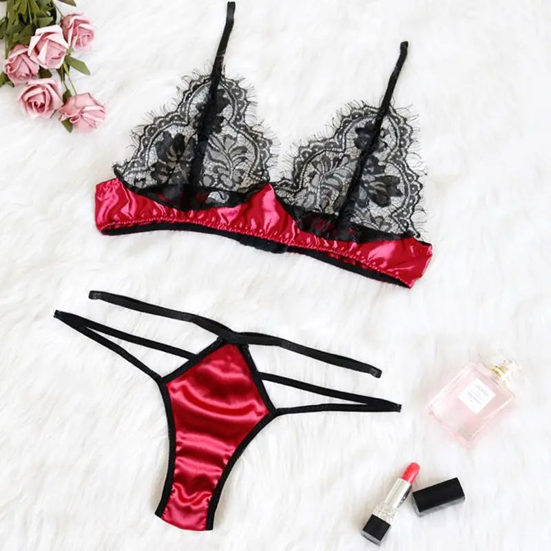 Sexy Lace Bikini Suit Hot Erotic See Through Bra Set Adult Flirting Underwear Nightwear Clothes for Women