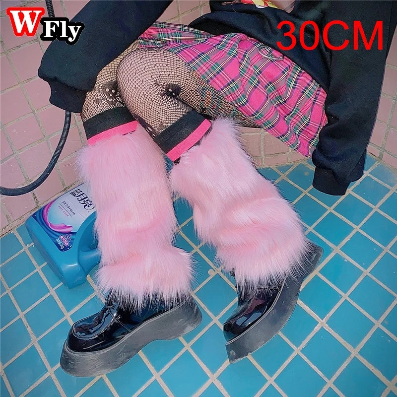 Women Girls Harajuku fur Winter furry Leg Warmer Lady Stockings Gothic Lolita cosplay sweet Lolita Warm Boots furry Leg warmers