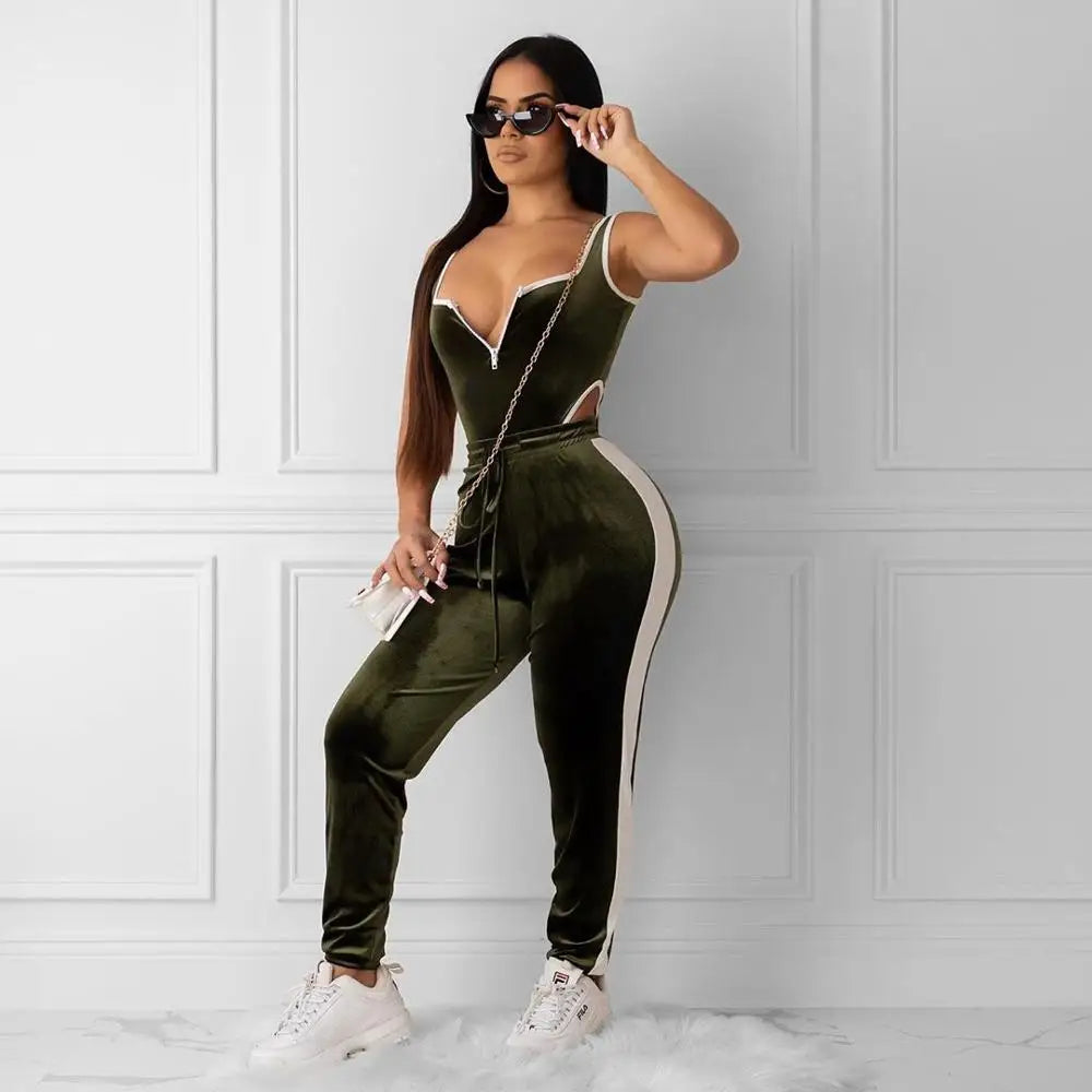 Sexy Two Piece Set Tracksuit Women Velvet Bodysuit Top and Pant Fall Winter Outfits Clothing 2 Piece Club Outfits Matching Sets