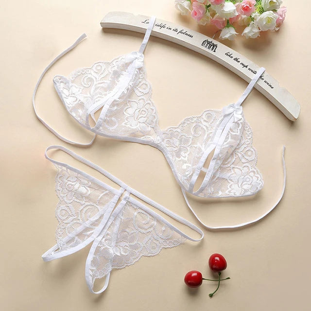 Sexy Hollow Sex Bandage Lingerie Set Erotic See Through Underwear Porno Lace Intimates Bra Panties Costumes Flirting Baby Doll