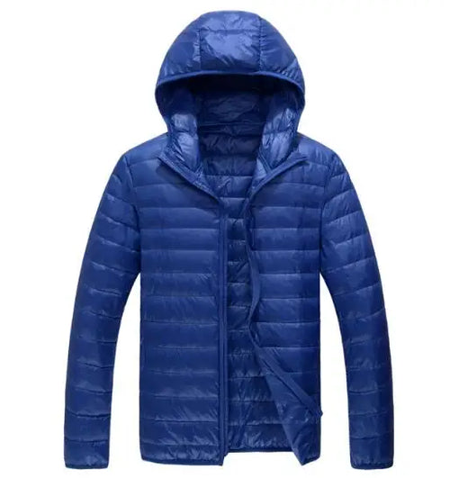 Royal Blue Hooded Parkas Men's Zipper Control Winter Jacket Fashion