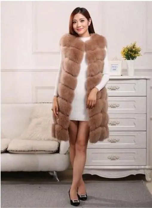 S-4XL Autumn and winter new fashion brand long faux fox fur vest Europe style Slim fake fur long coat fox fur coat J21