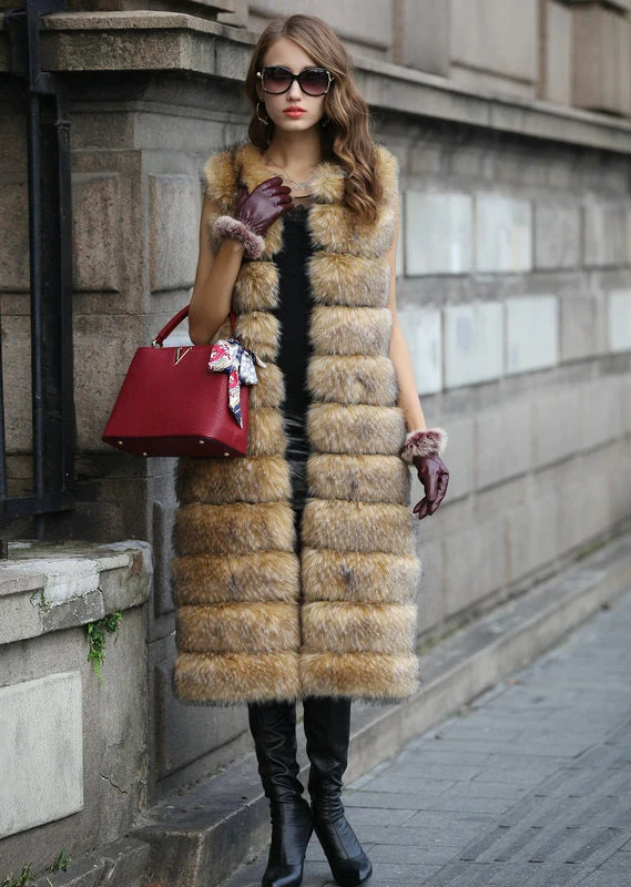 S-4XL Autumn and winter new fashion brand long faux fox fur vest Europe style Slim fake fur long coat fox fur coat J21