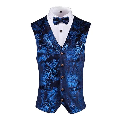 Gold Steampunk Sleeveless Vest Coat Men's, Single Breasted V Neck