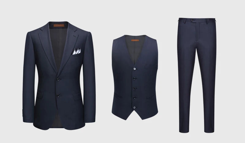 Free shipping Custom Made high quality Wool navy bird‘s eye fabric Suit Men's Three Piece Suit (Jacket+ Pant+Vest)