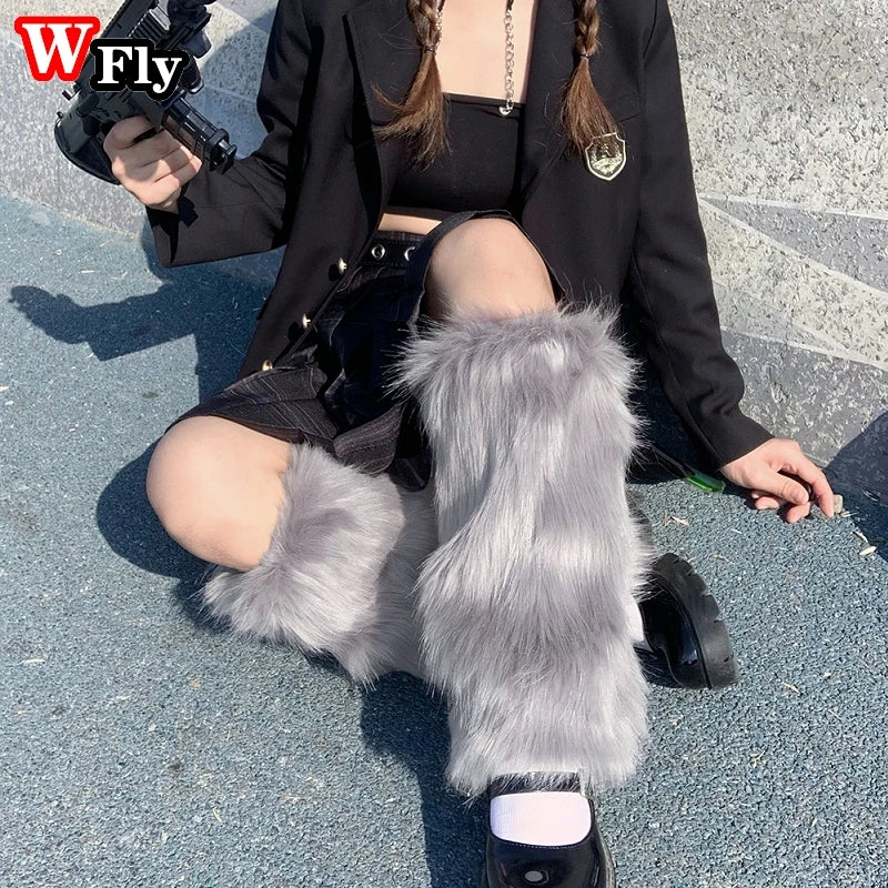 Women Girls Harajuku fur Winter furry Leg Warmer Lady Stockings Gothic Lolita cosplay sweet Lolita Warm Boots furry Leg warmers