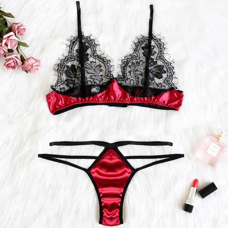 Sexy Lace Bikini Suit Hot Erotic See Through Bra Set Adult Flirting Underwear Nightwear Clothes for Women