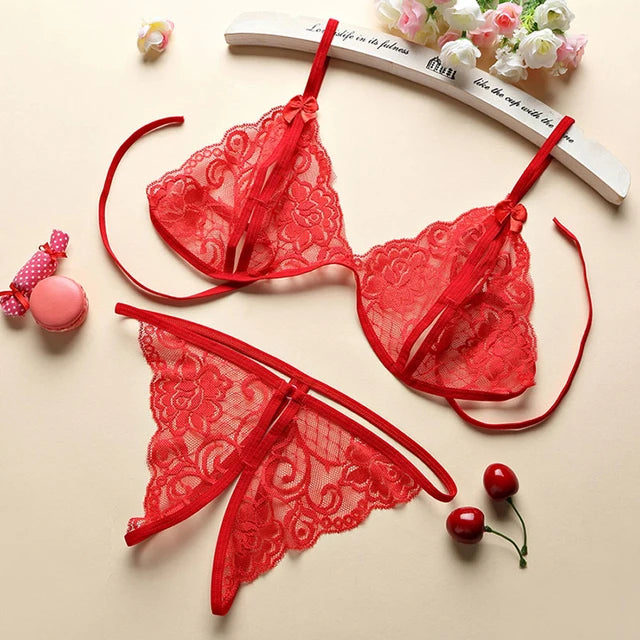 Sexy Hollow Sex Bandage Lingerie Set Erotic See Through Underwear Porno Lace Intimates Bra Panties Costumes Flirting Baby Doll