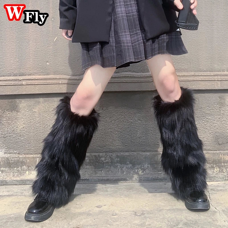 Women Girls Harajuku fur Winter furry Leg Warmer Lady Stockings Gothic Lolita cosplay sweet Lolita Warm Boots furry Leg warmers