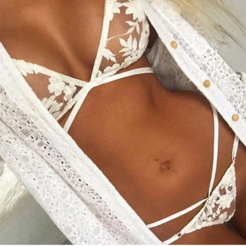 Sexy Hollow Sex Bandage Lingerie Set Erotic See Through Underwear Porno Lace Intimates Bra Panties Costumes Flirting Baby Doll