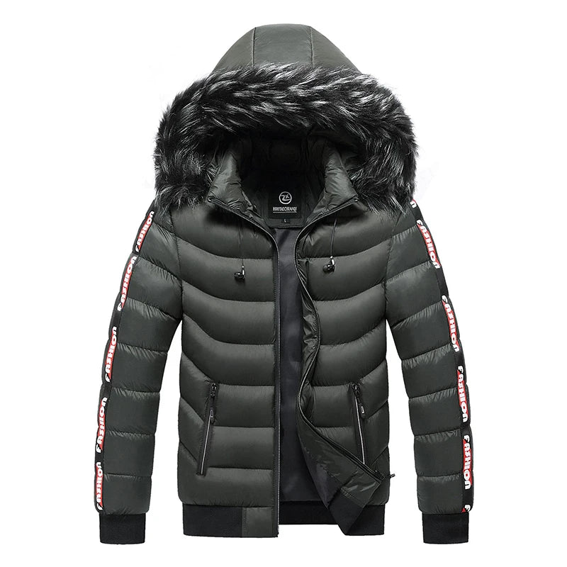 EAEOVNI Winter Jacket Men Fur Collar Warm Thick Parka Male Outerwear