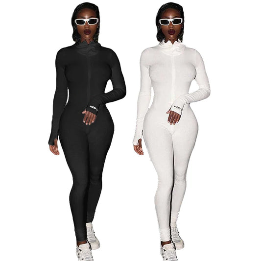 Zipper Sexy Turtleneck Fitness Jumpsuit Women Full Sleeve Slim Rompers Ladies Winter Skinny Playsuit Mujer Body Suit New 2025