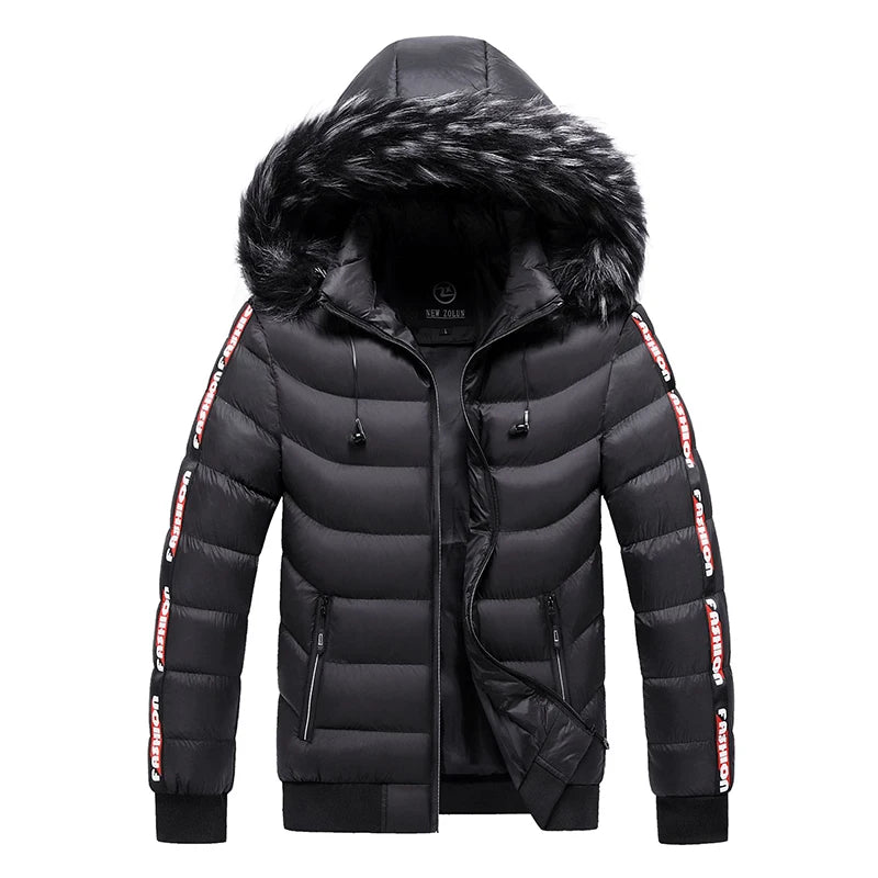 EAEOVNI Winter Jacket Men Fur Collar Warm Thick Parka Male Outerwear