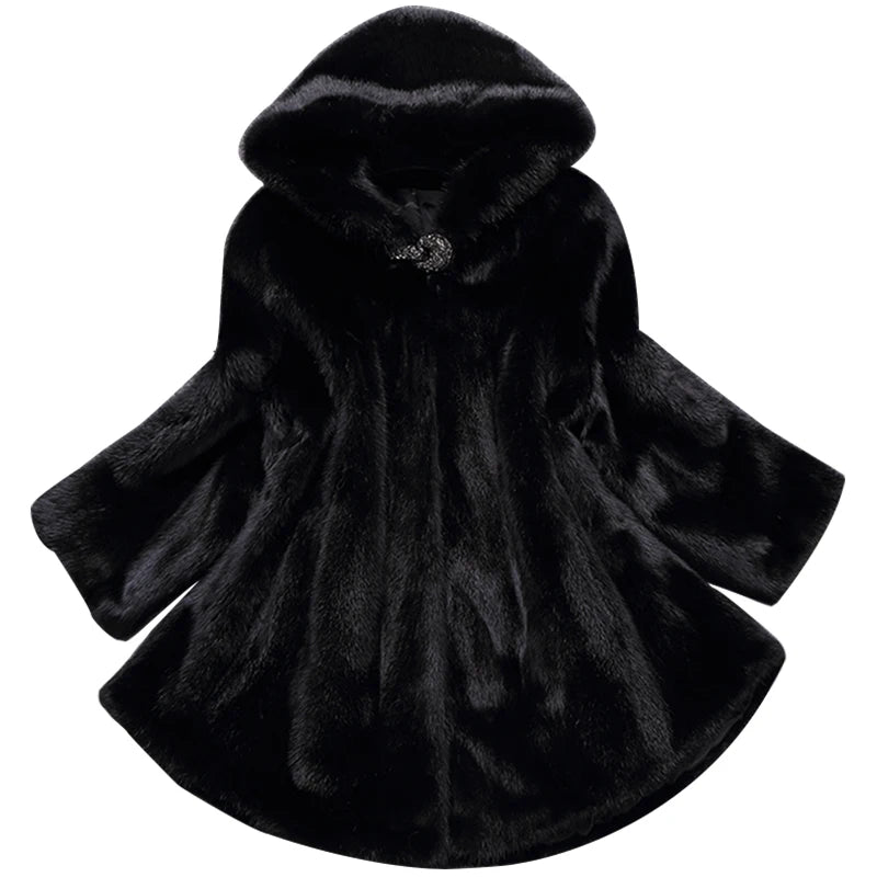 Lautaro Winter Black Warm Thick Hairy Soft Faux Mink Fur Coat Women