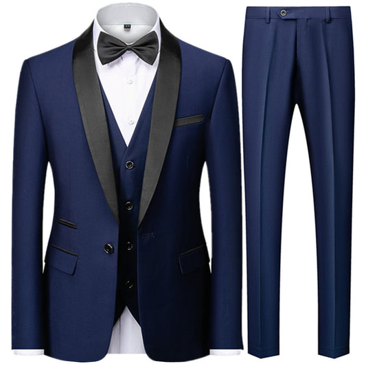 Men Mariage Color Block Collar Suits Jacket Trousers Waistcoat Male