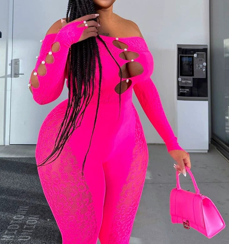 Cut Out off-Shoulder High Waist Seamless High Jumpsuit