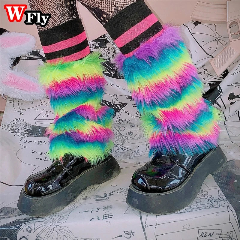 Women Girls Harajuku fur Winter furry Leg Warmer Lady Stockings Gothic Lolita cosplay sweet Lolita Warm Boots furry Leg warmers