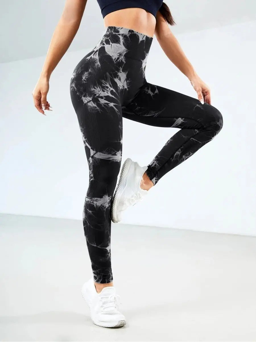 Women Tie Dye Yoga Pants Sports Leggings Seamless High Waist Push Up