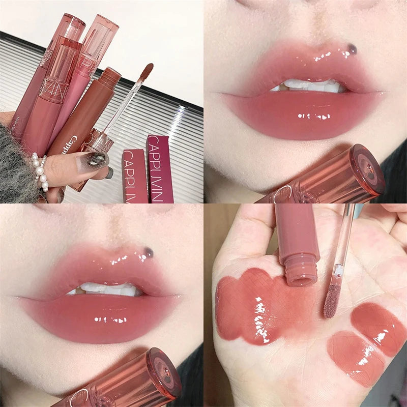 Waterproof Mirror Jelly Lip Glaze 6 Colors Water-light Lip Gloss Long Lasting Moisturising Glossy Red Tint Lips Makeup Cosmetics