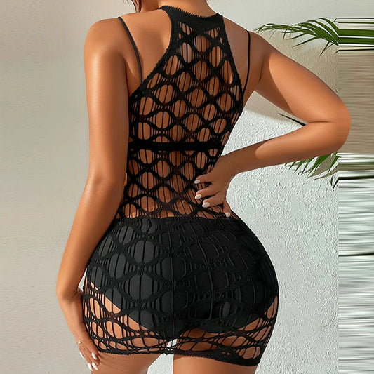 Sleepwear Women Sexy Hollow Shiny Body Stocking Fishnet Bodysuit Rhinestone Dress Lingerie Nightwear Porno Clubwear Exotic Dress