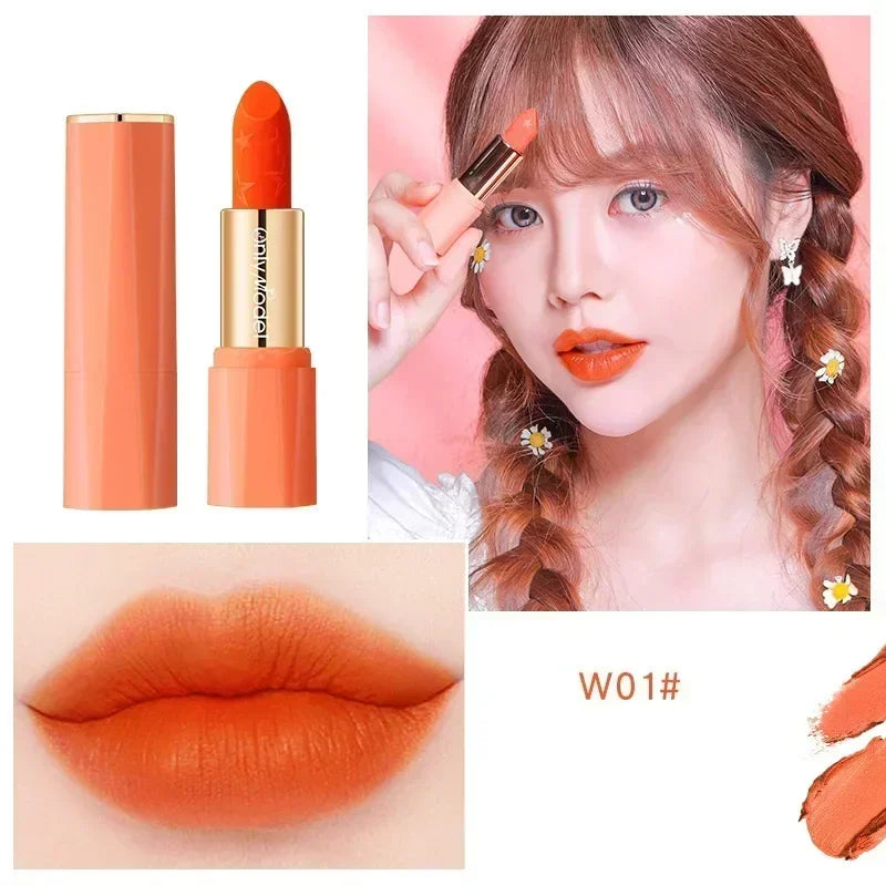 Orange Lipstick Lip Glaze Silky Smooth Matte Lip Gloss Carrot Bright Color Lasting Lip Stick Sexy Women Cosmetics Makeup Product