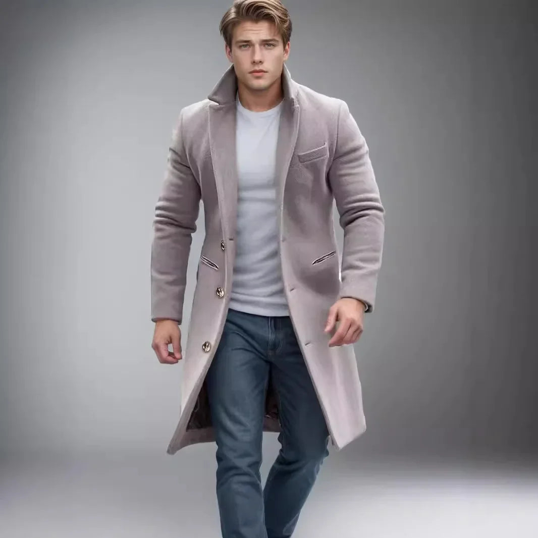 Elegant Men's Casual Windbreaker Coat for Autumn and Winter, Solid