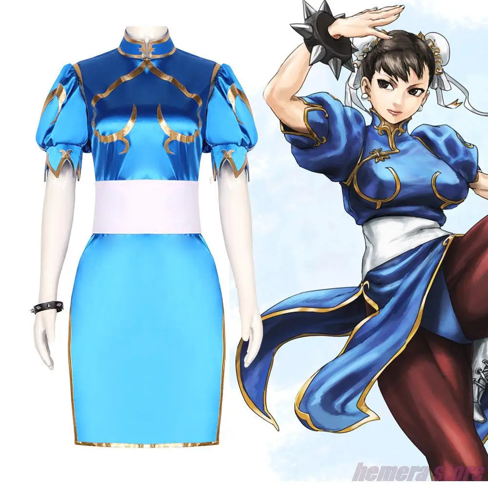 Anime Chun-Li Street Fighter Cosplay Cheongsam Dress Sets Adult Women Cute Halloween Carnival Party Show Costumes