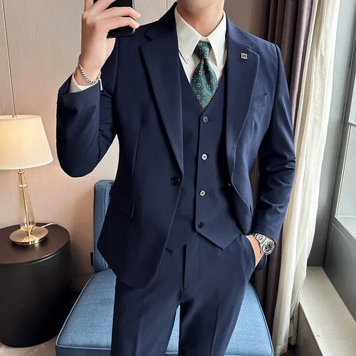 S-7XL (Blazer + Vest + Trousers) Men's Elegant Fashion Business Variety of Gentlemen Casual Formal Suit Three-piece Suit