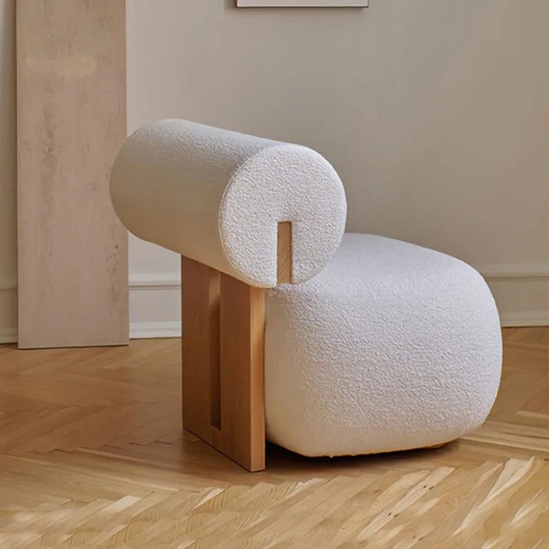 Modern Nordic Style Solid Wood Sofa Chair Be Used As A Cream Wind Living Room Lazy Lamb Fleece Hippo Chair Single Leisure Chair