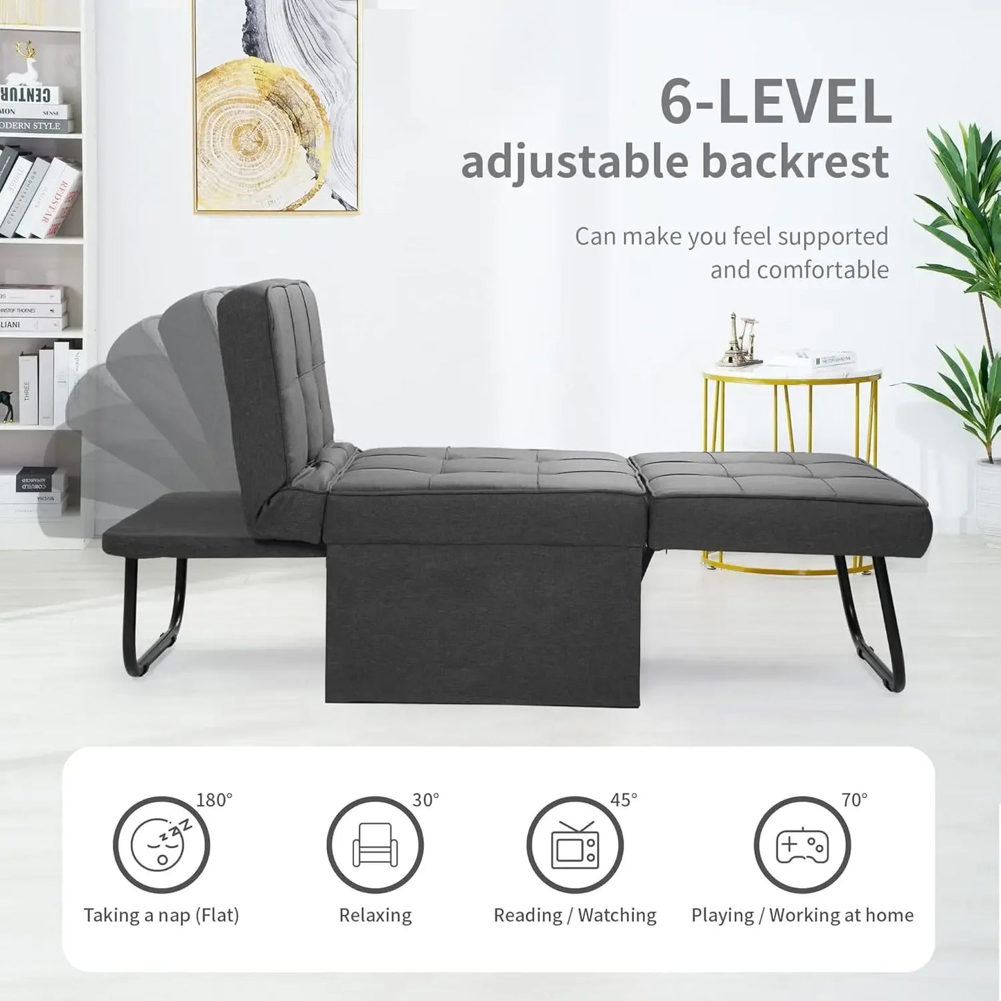 Sofa Bed, 4 in 1 Multi-Function Folding Ottoman Breathable Linen Couch Bed with Adjustable Backrest Modern Convertible