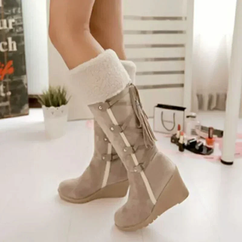 2024 Snow Boots Women Winter Shoes Warm Cotton Shoes Cold Winter Knee High Boots Ladies Wedge Heels Boots Plus Size 42