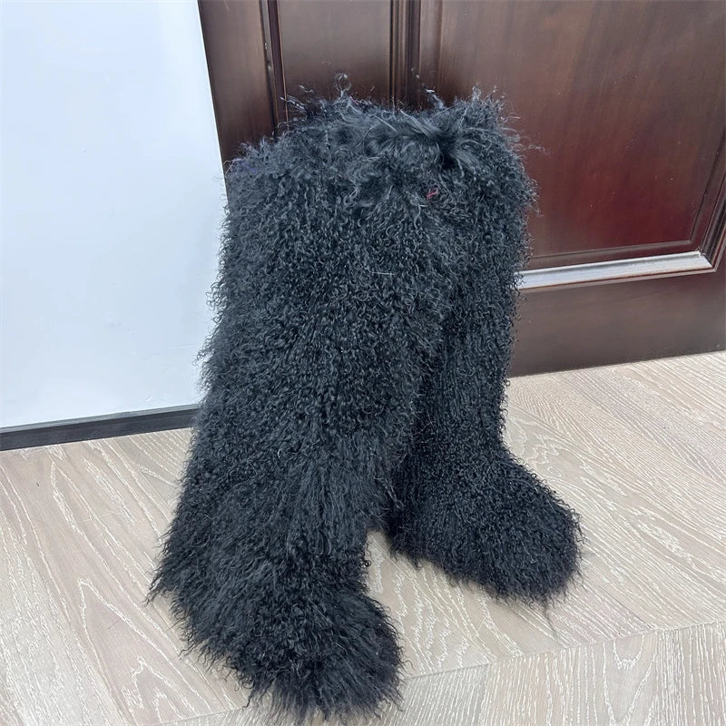 Real Mongolian Fur Noots Wool Boots Warm SnowBoot Fur