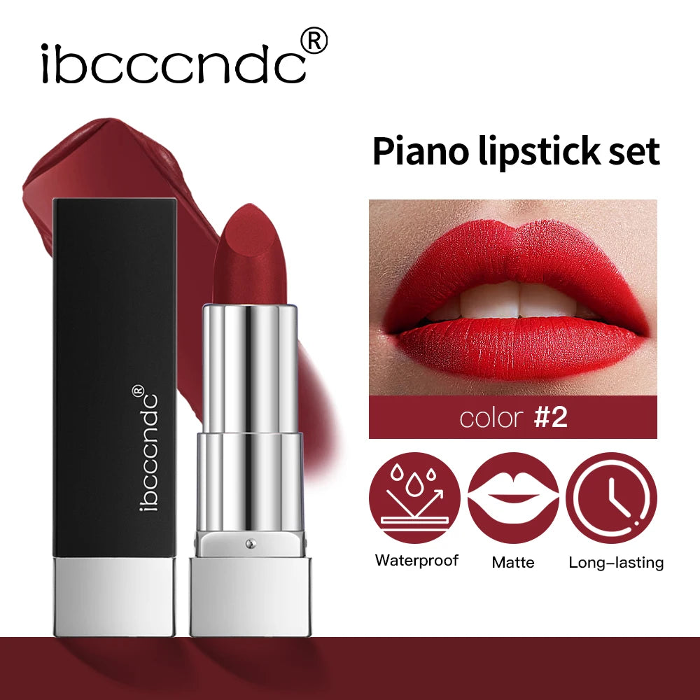 8Pcs/Set Velvet Matte Lipstick Set Long Lasting Waterproof Creative Piano Box Design Nude Red Batom Makeup Cosmetic Gifts