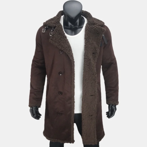 Winter Men's Long Trench Fleece Coat Suede Faux Fur Coats Men Double